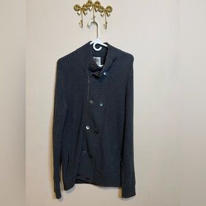 Express Men’s Navy Blue/Gray Knit Double Breasted Sweater.Button/zipper closure.